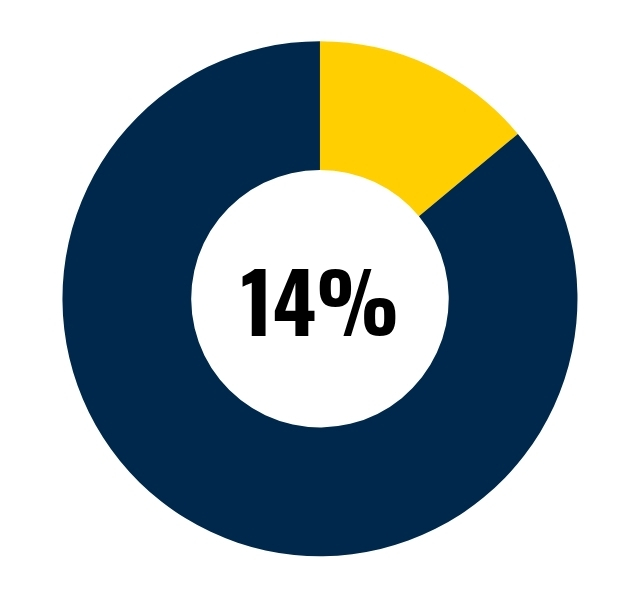 Circle graph showing 14%